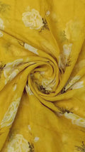 Yellow White Rose Floral Pure Chiffon Digital Printed Fabric