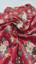 Red Vintage Floral Bouquet Velvet Digital Printed Unstitched Fabric