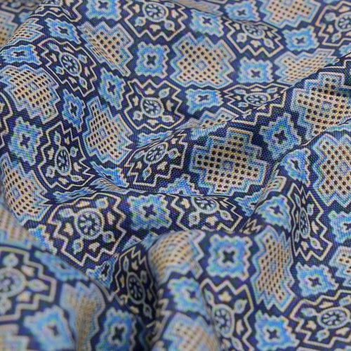 Blue & Tan Moroccan Tile Inspired Geometric Rayon Fabric – ra 0 ma04234 114 1