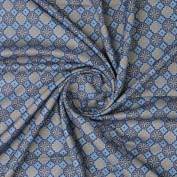 Blue & Tan Moroccan Tile Inspired Geometric Rayon Fabric – ra 0 ma04234 114 2