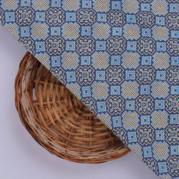 Blue & Tan Moroccan Tile Inspired Geometric Rayon Fabric – ra 0 ma04234 114 3