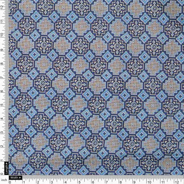 Blue & Tan Moroccan Tile Inspired Geometric Rayon Fabric – ra 0 ma04234 114 4