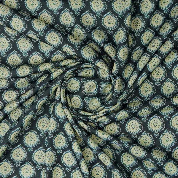 Navy Blue & Cream Ethnic Motif Block Print Style Rayon Fabric – ra 0 ma04276 114 2 464747e3 e57c 4f25 95d1 a04f79523c28