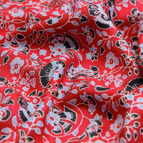 Vibrant Red Floral Jaipuri Style Printed Rayon Fabric