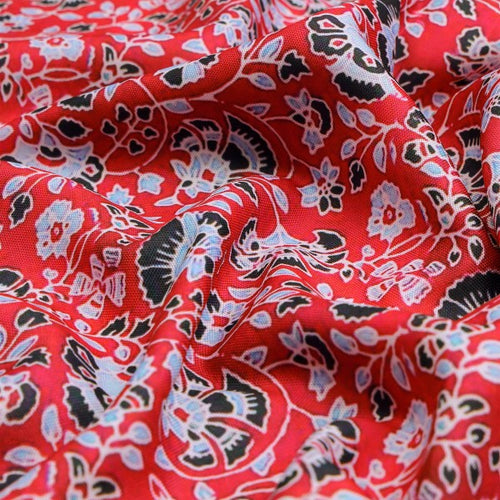 Vibrant Red Floral Jaipuri Style Printed Rayon Fabric