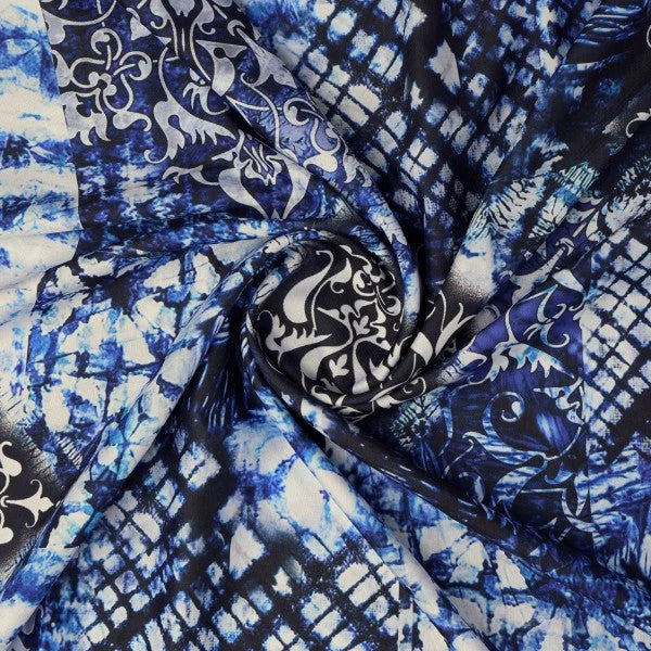 Blue & White Tie Dye Damask Patchwork Rayon Fabric – ra 0 ta0024 114 2