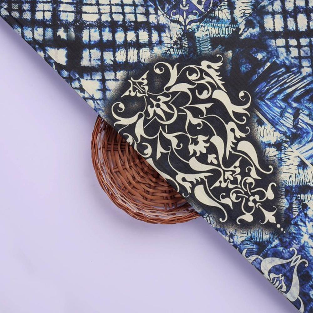 Blue & White Tie Dye Damask Patchwork Rayon Fabric – ra 0 ta0024 114 3