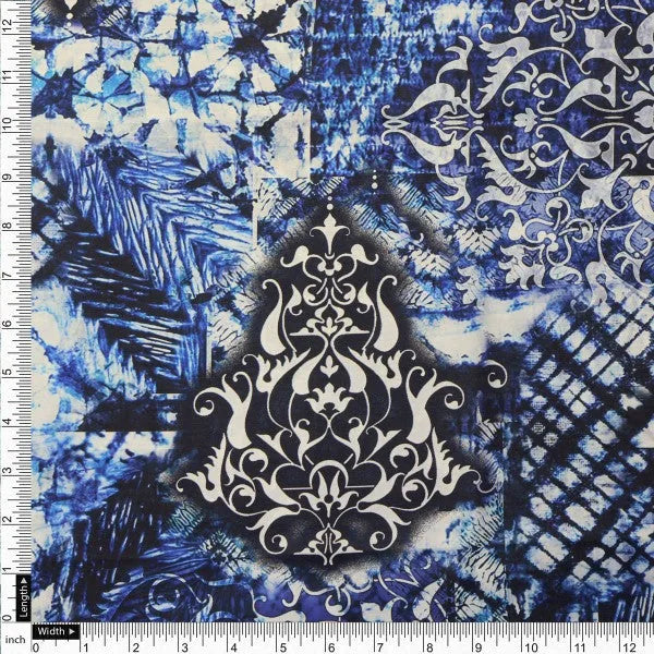 Blue & White Tie Dye Damask Patchwork Rayon Fabric – ra 0 ta0024 114 4