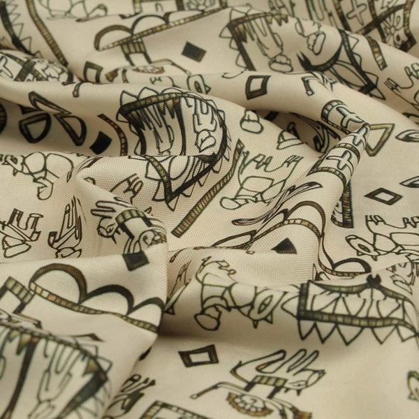 Beige Tribal Motif Quirky Art Print Soft Rayon Fabric – ra 0 ta01268 114 1