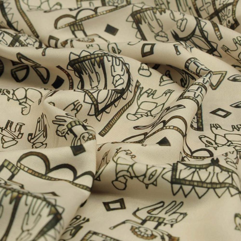 Beige Tribal Motif Quirky Art Print Soft Rayon Fabric – ra 0 ta01268 114 1
