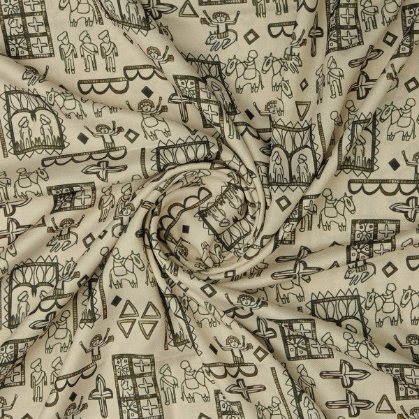 Beige Tribal Motif Quirky Art Print Soft Rayon Fabric – ra 0 ta01268 114 2