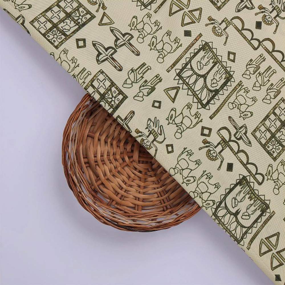 Beige Tribal Motif Quirky Art Print Soft Rayon Fabric – ra 0 ta01268 114 3