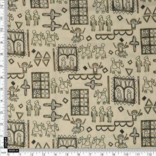 Beige Tribal Motif Quirky Art Print Soft Rayon Fabric – ra 0 ta01268 114 4