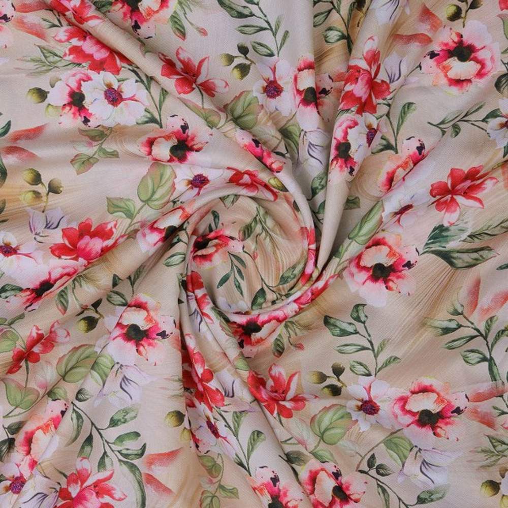 Beige & Red Watercolour Floral Printed Soft Rayon Fabric – ra 0 ta01278 114 2