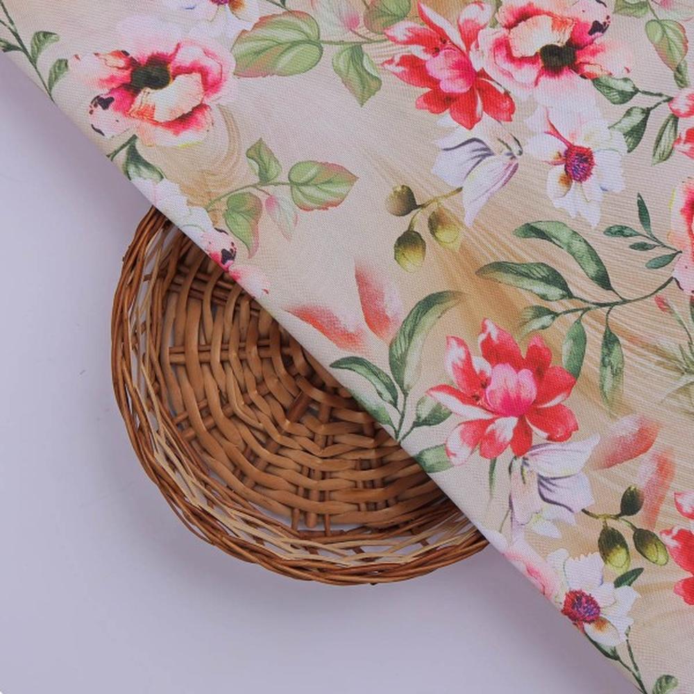 Beige & Red Watercolour Floral Printed Soft Rayon Fabric – ra 0 ta01278 114 3