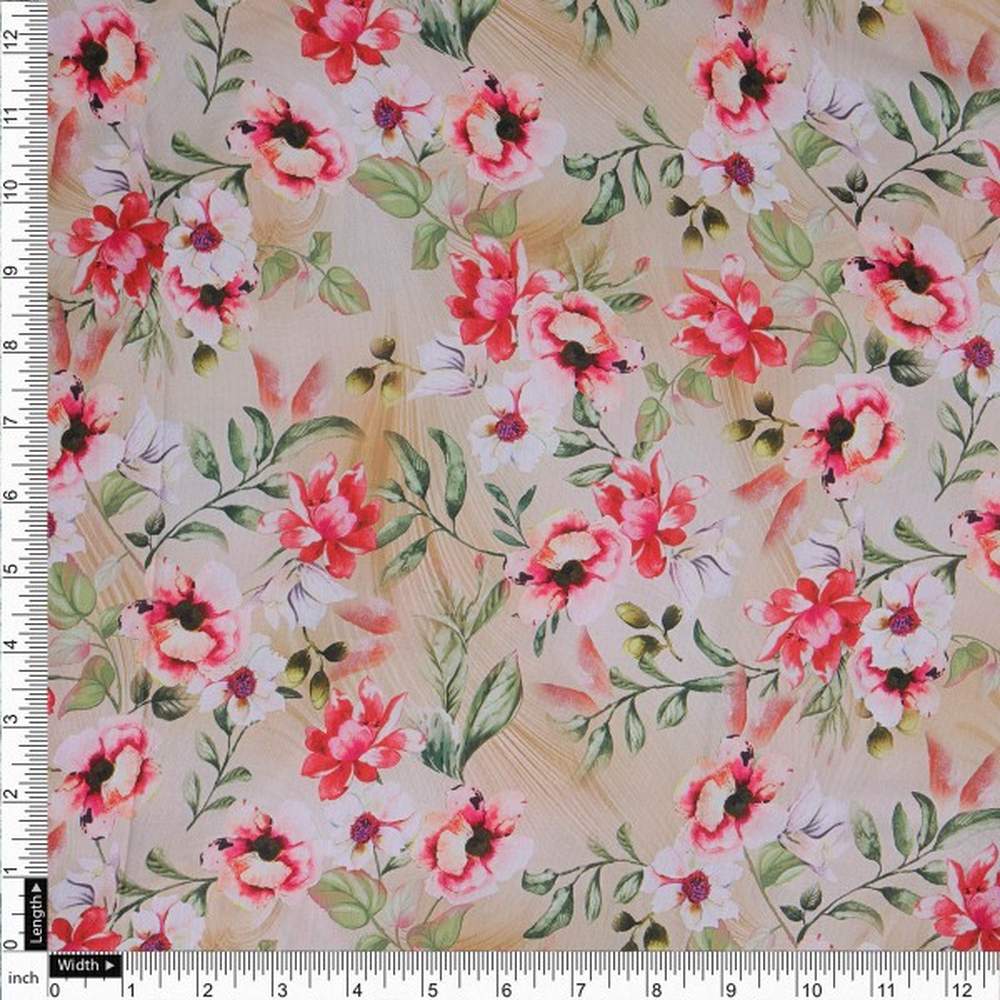 Beige & Red Watercolour Floral Printed Soft Rayon Fabric – ra 0 ta01278 114 4