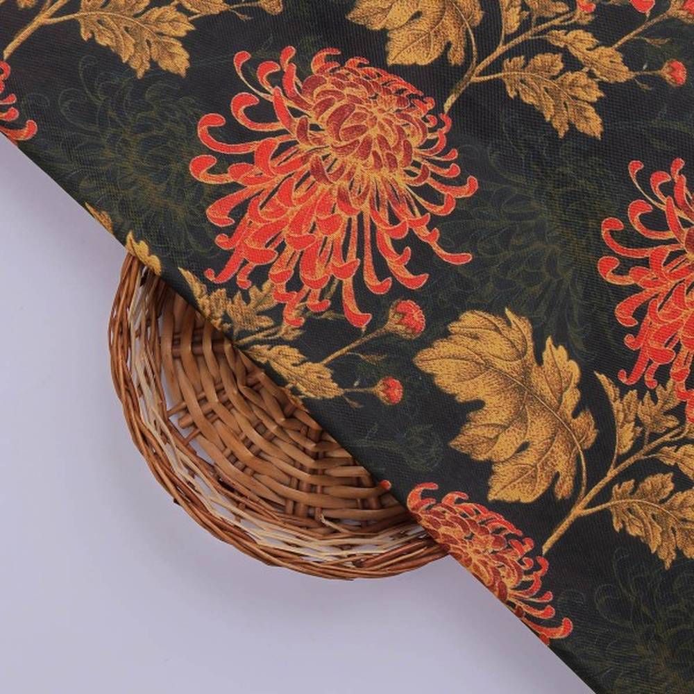 Japanese Chrysanthemum Floral Print Rayon Crepe Fabric – ra 0 ta0224 114 3