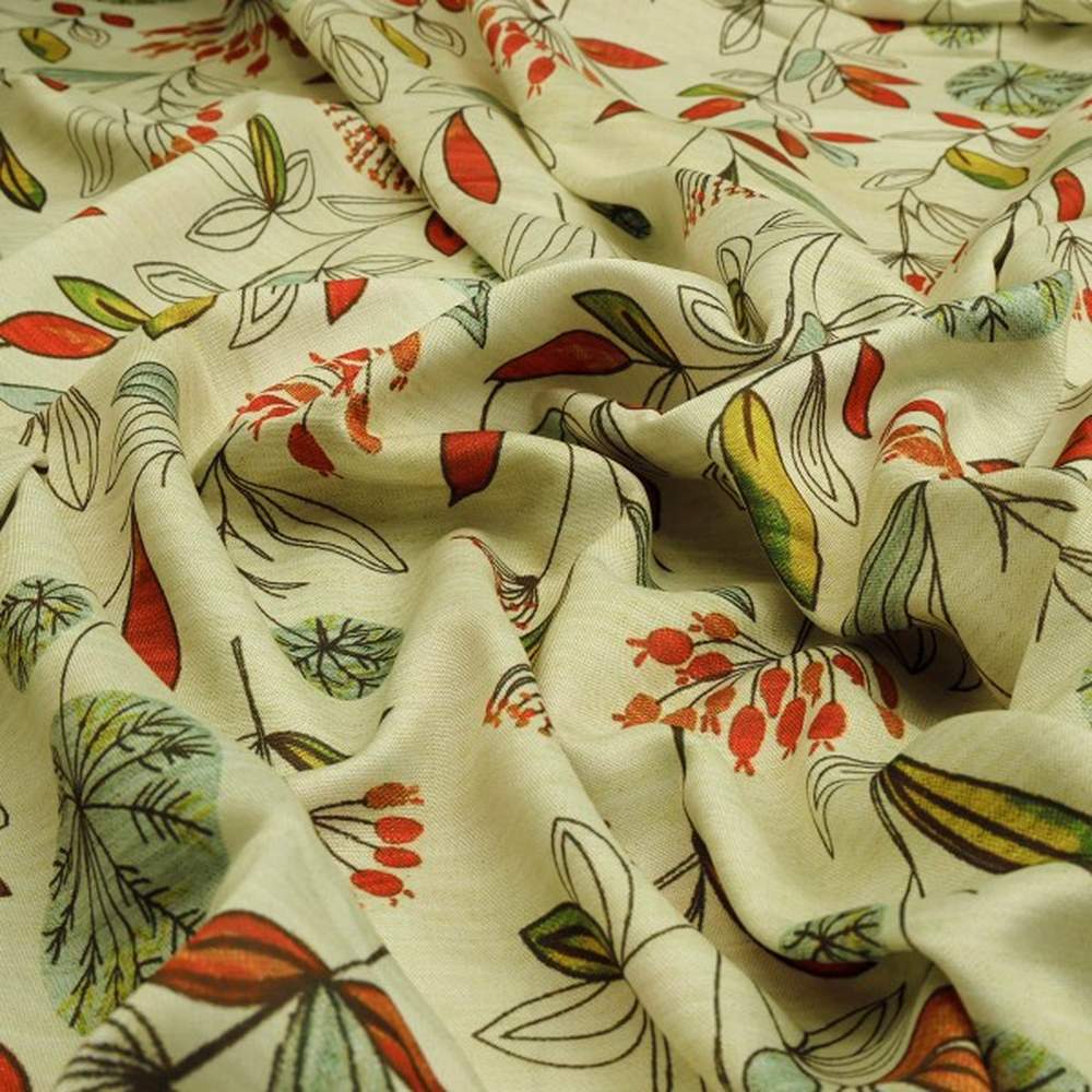 Autumnal Leaves & Berries Print on Soft Rayon Fabric – ra 0 ta05270 114 1
