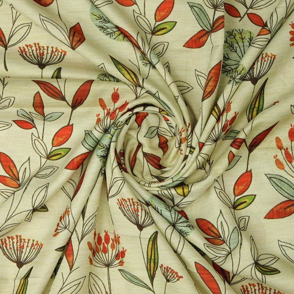 Autumnal Leaves & Berries Print on Soft Rayon Fabric – ra 0 ta05270 114 2