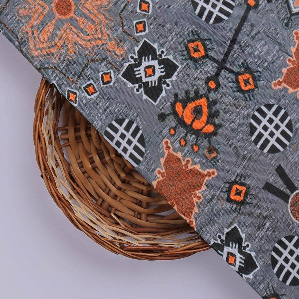Bohemian Geometric Orange & Grey Printed Rayon Fabric – ra 0 ta05417 114 3