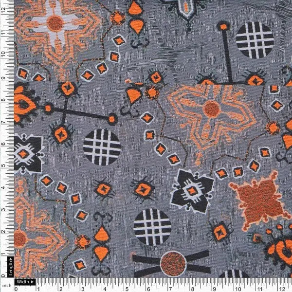 Bohemian Geometric Orange & Grey Printed Rayon Fabric – ra 0 ta05417 114 4