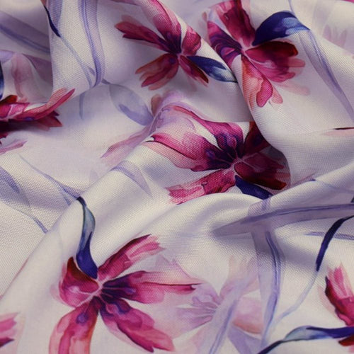 Fuchsia & Violet Watercolour Floral Printed Rayon Fabric – ra 0 ta05587 114 1