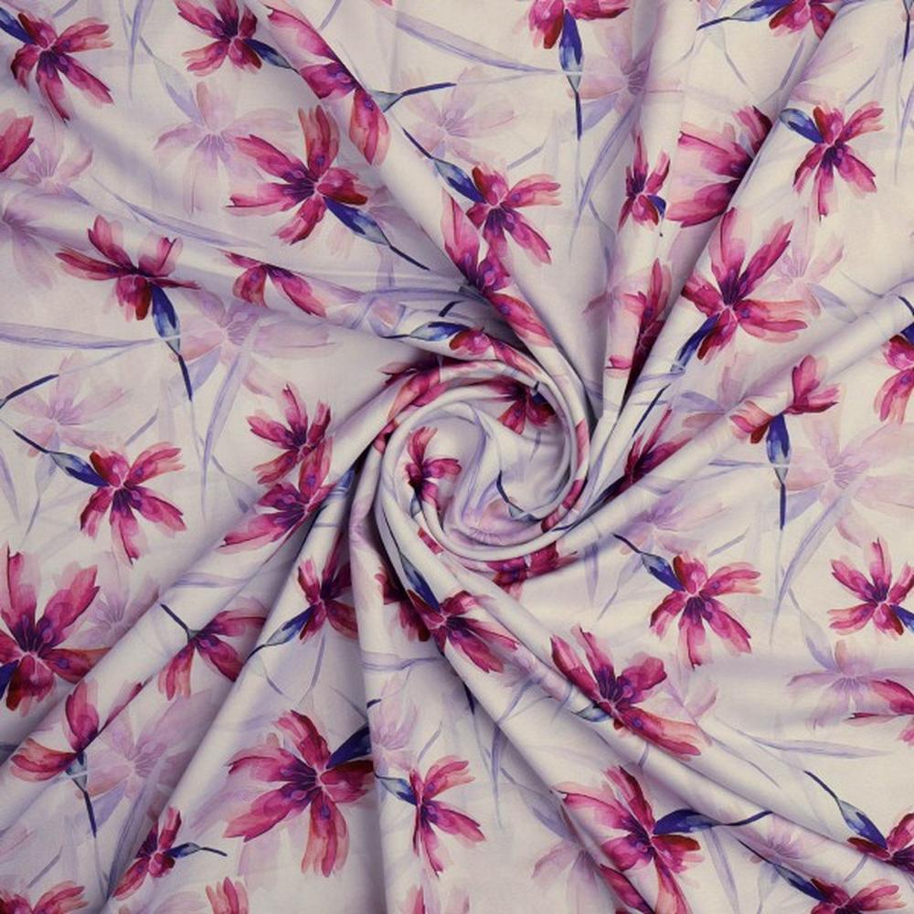 Fuchsia & Violet Watercolour Floral Printed Rayon Fabric – ra 0 ta05587 114 2