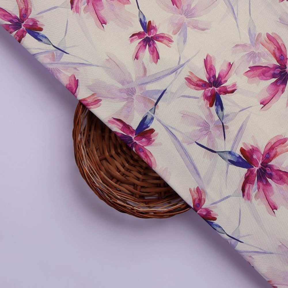 Fuchsia & Violet Watercolour Floral Printed Rayon Fabric – ra 0 ta05587 114 3