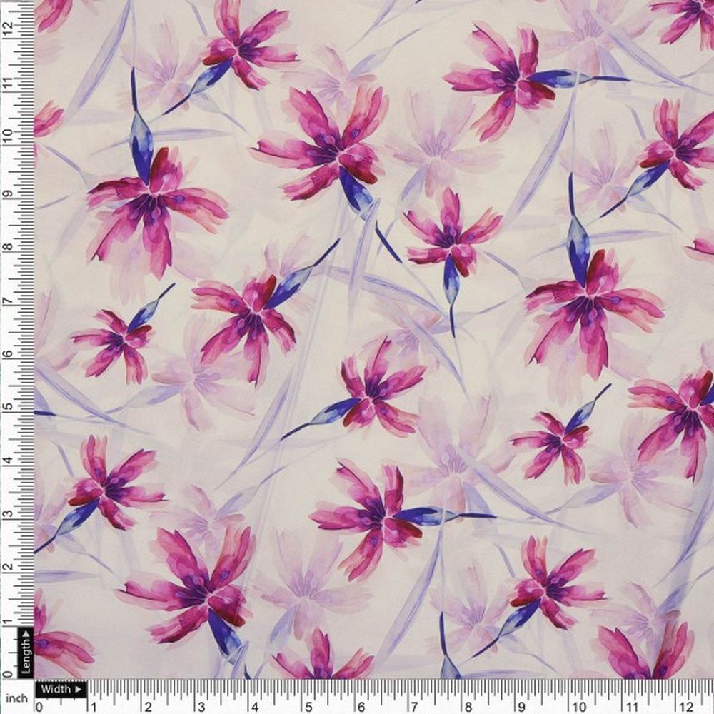 Fuchsia & Violet Watercolour Floral Printed Rayon Fabric – ra 0 ta05587 114 4