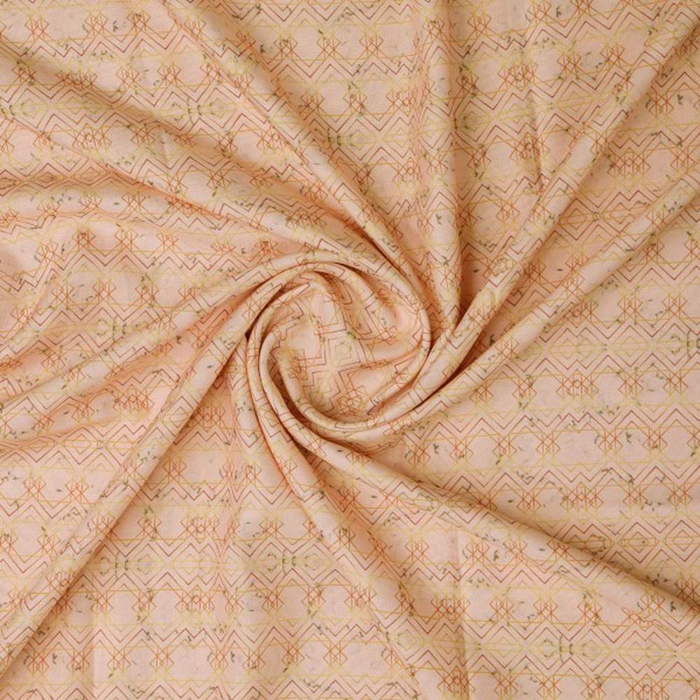 Peach & Orange Geometric Abstract Line Art Rayon Fabric