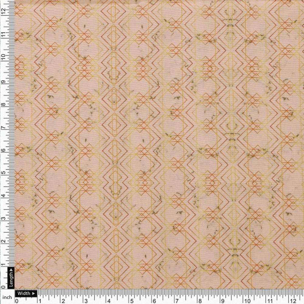 Peach & Orange Geometric Abstract Line Art Rayon Fabric