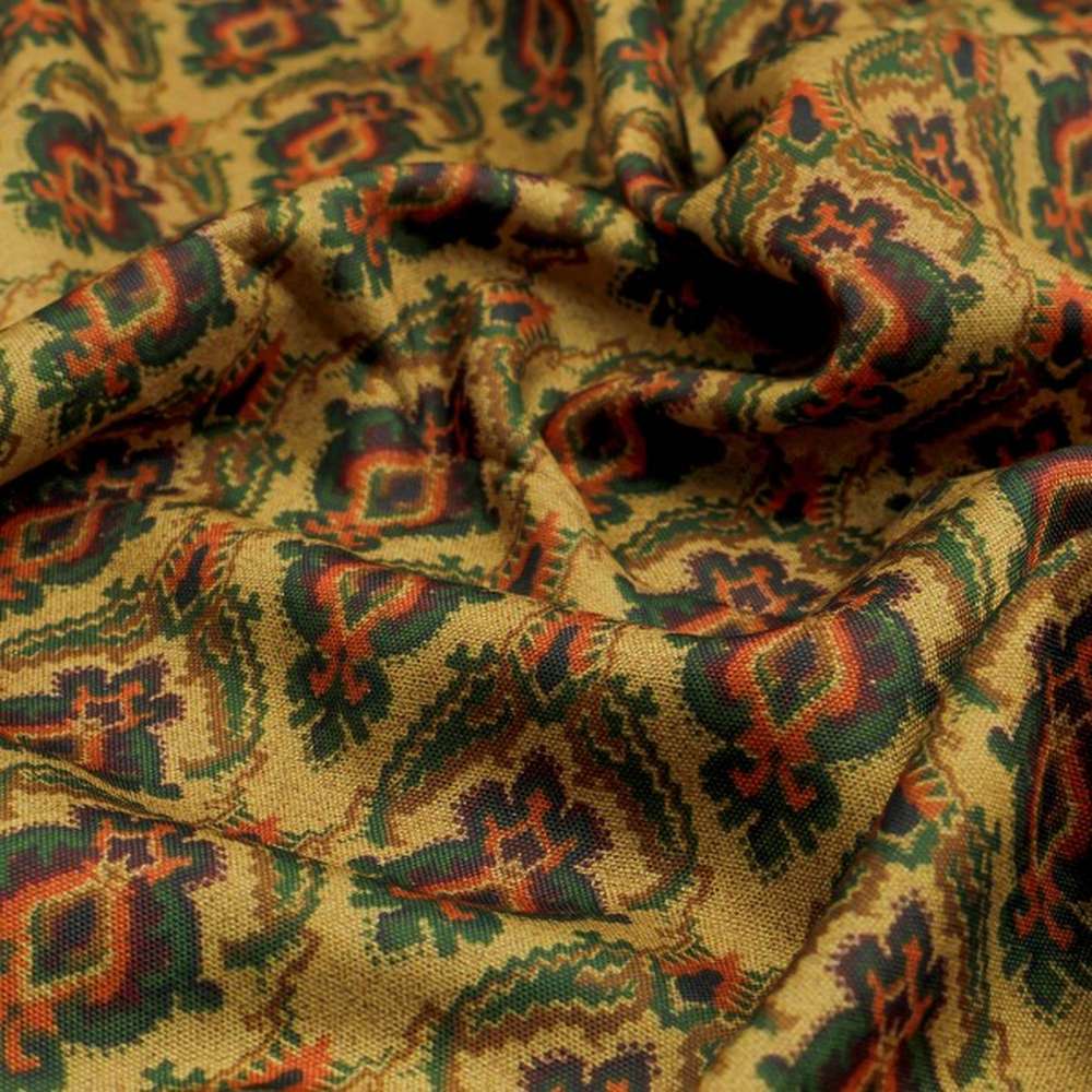 Mustard & Green Ethnic Damask Patterned Rayon Fabric – ra 0 ta05888 114 1