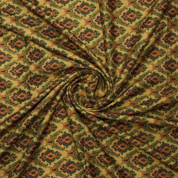 Mustard & Green Ethnic Damask Patterned Rayon Fabric – ra 0 ta05888 114 2