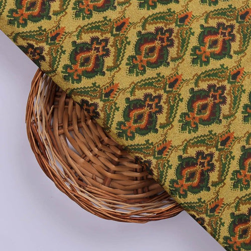 Mustard & Green Ethnic Damask Patterned Rayon Fabric – ra 0 ta05888 114 3