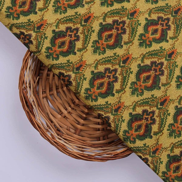 Mustard & Green Ethnic Damask Patterned Rayon Fabric – ra 0 ta05888 114 3