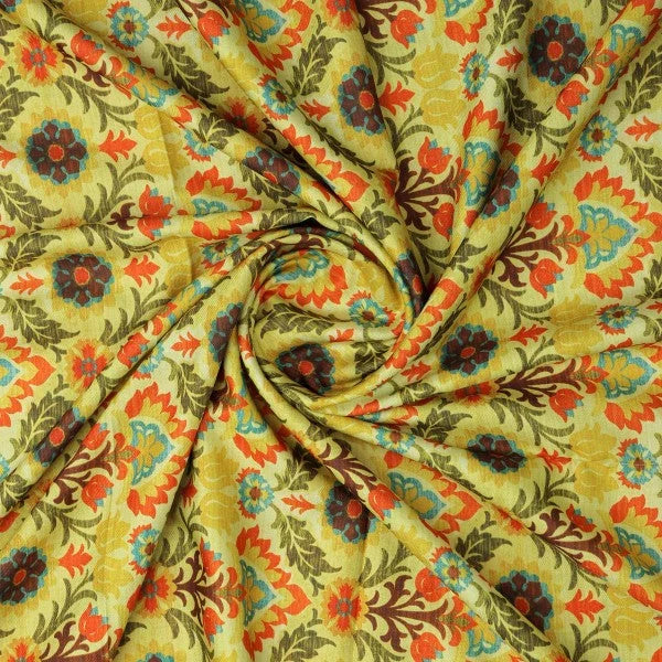 Yellow Damask Floral Patterned Viscose Rayon Fabric – ra 0 ta0662 114 1