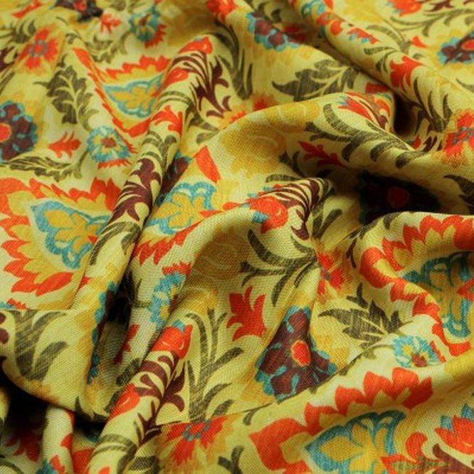 Yellow Damask Floral Patterned Viscose Rayon Fabric – ra 0 ta0662 114 2