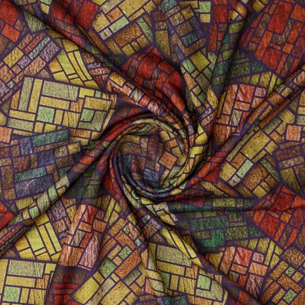 Stained Glass Mosaic Abstract Printed Rayon Fabric – ra 0 ta0669 114 2
