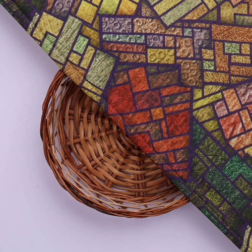 Stained Glass Mosaic Abstract Printed Rayon Fabric – ra 0 ta0669 114 3