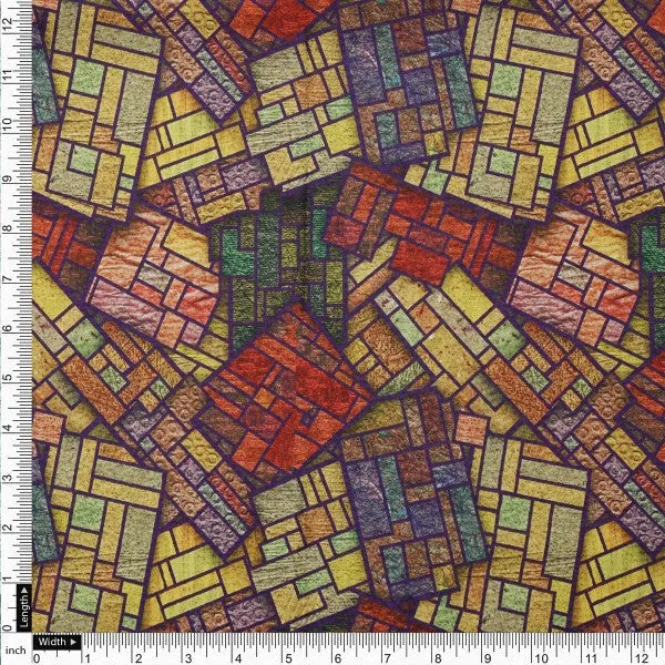 Stained Glass Mosaic Abstract Printed Rayon Fabric – ra 0 ta0669 114 4