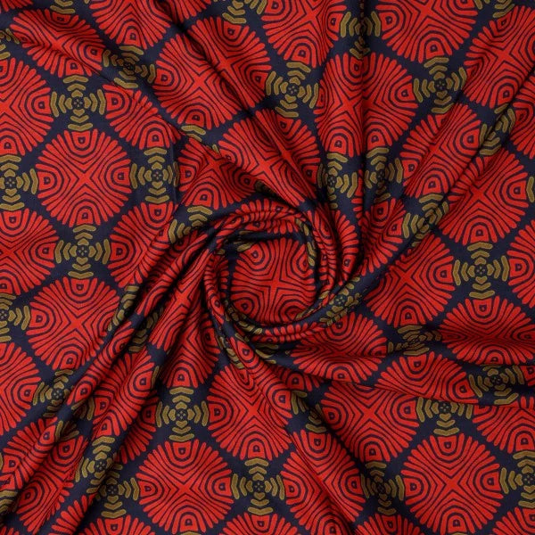 Red & Navy Blue Geometric Ethnic Motif Rayon Fabric – ra 0 ta0707 114 2