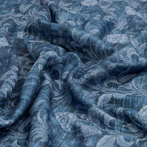 Teal Blue Damask Inspired Ethnic Floral Rayon Fabric