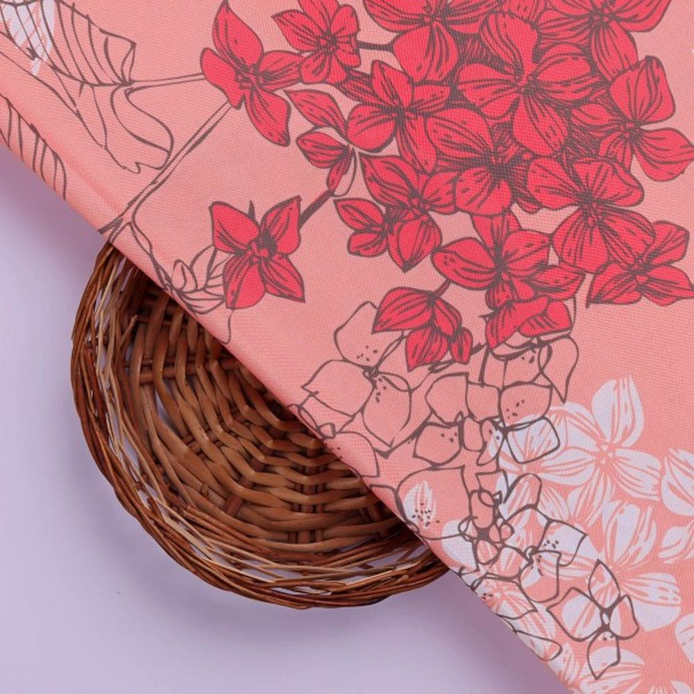 Coral Bloom Botanical Sketch Printed Rayon Fabric