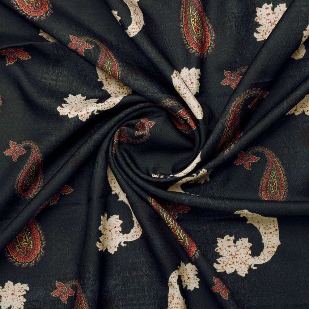 Charcoal & Red Distressed Paisley Patterned Rayon Fabric – ra 0 ta0859 114 2