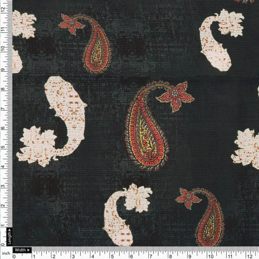 Charcoal & Red Distressed Paisley Patterned Rayon Fabric – ra 0 ta0859 114 4