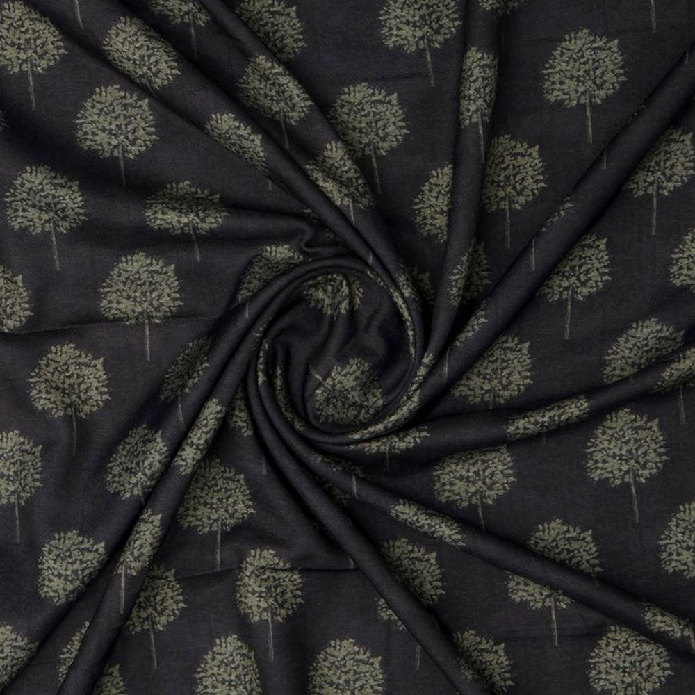 Charcoal Black & Olive Green Tree Printed Rayon Fabric – ra 0 ta1229 114 2