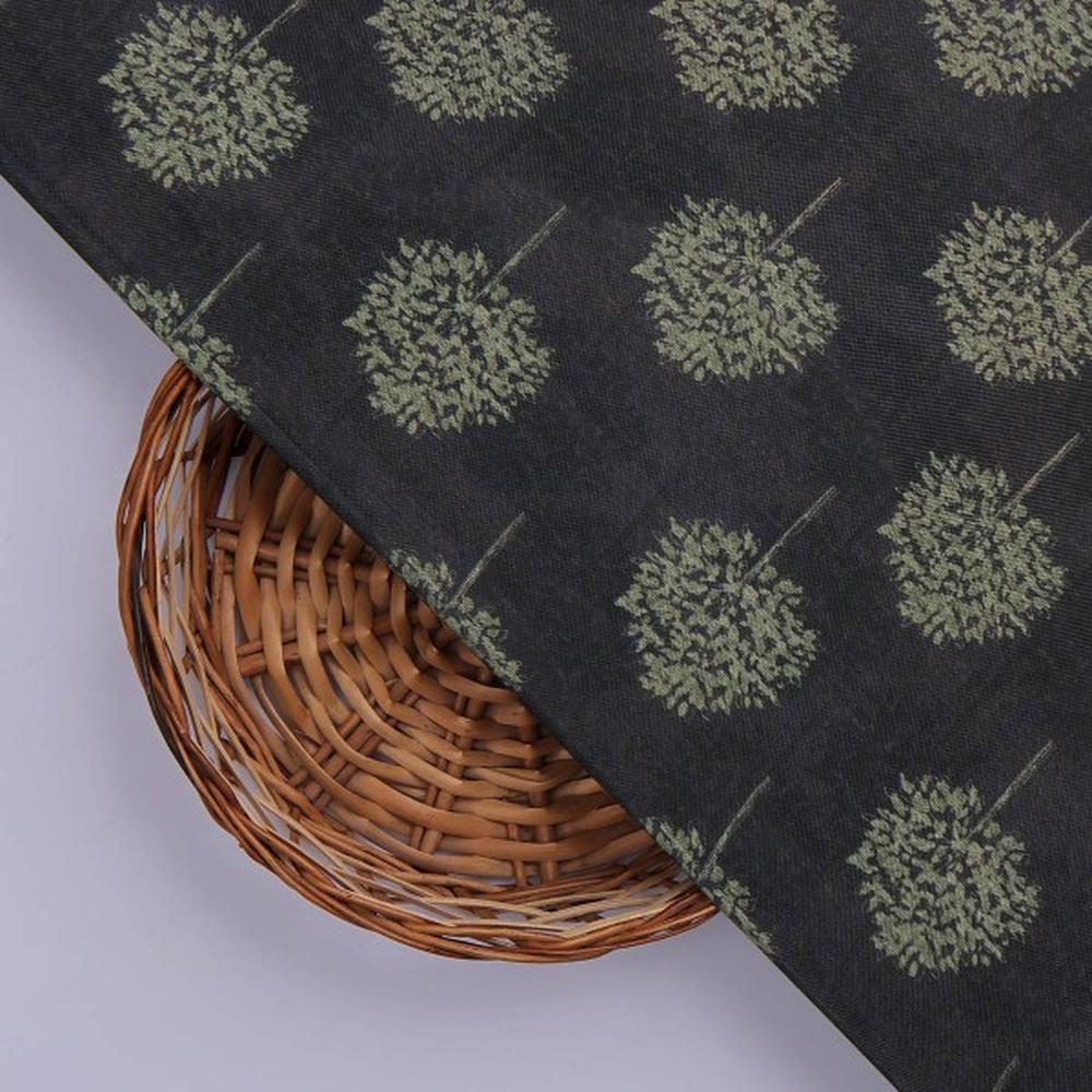 Charcoal Black & Olive Green Tree Printed Rayon Fabric – ra 0 ta1229 114 3