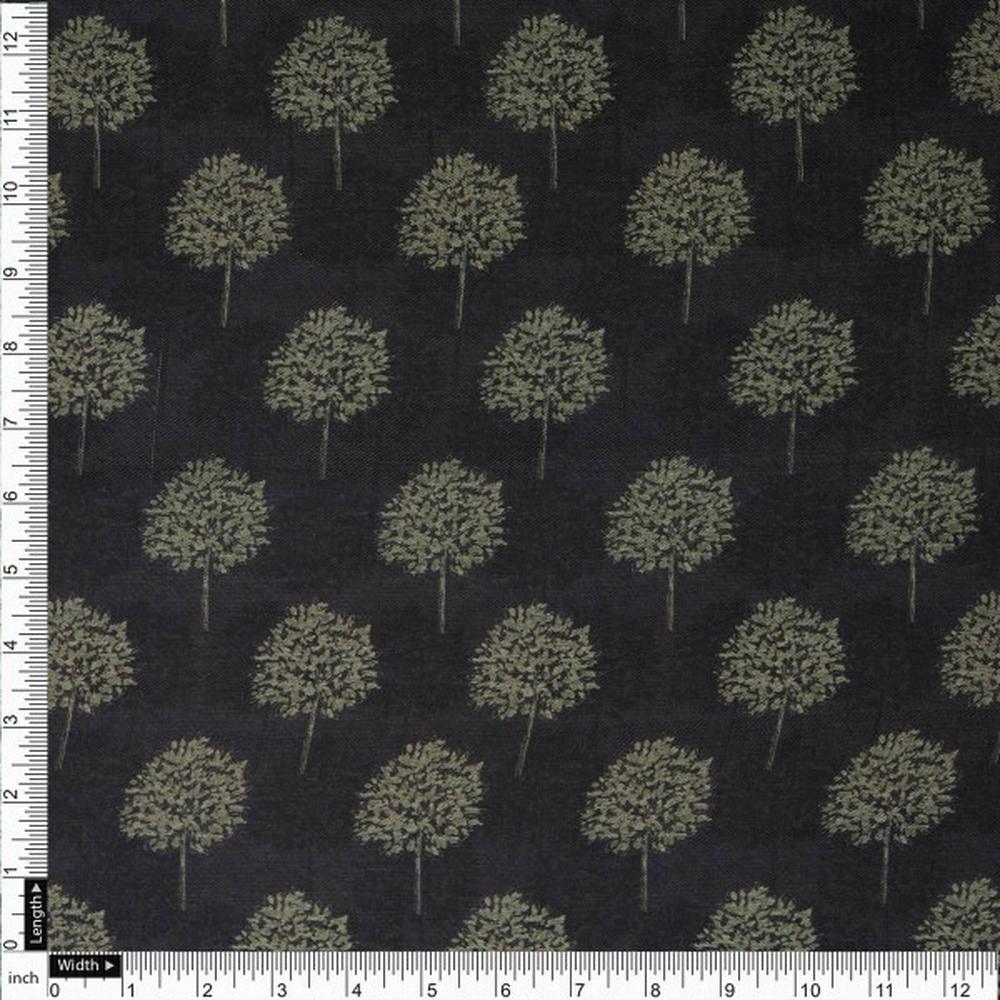 Charcoal Black & Olive Green Tree Printed Rayon Fabric – ra 0 ta1229 114 4