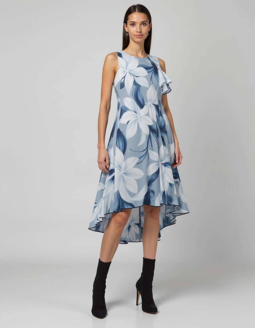 Light Blue Floral French Crepe Fabric