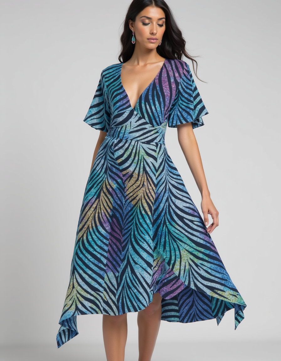 Tropical Leaves French Crepe Fabric